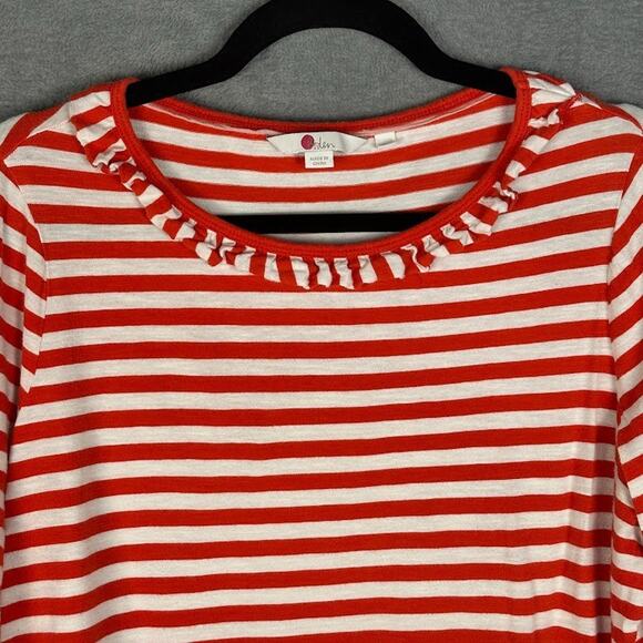 Boden Top Womens Large Red Striped Long Sleeve Ruffle Collar Preppy Nautical - Picture 2 of 12